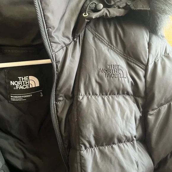 Women's Black Puffer Jacket with Faux Fur Hood - Picture 3 of 4